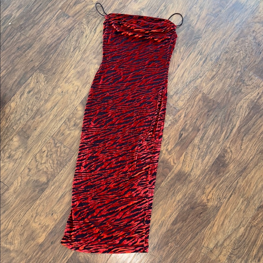 SHEIN Red and Black Bodycon Midi Dress animal print